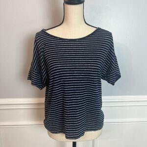 Chico’s Blue And White Striped Tshirt Boat Neck 100% Linen Size 1